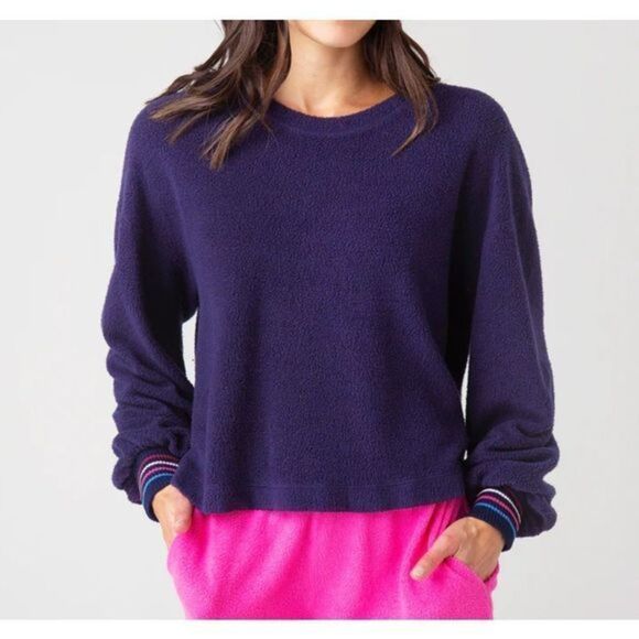 SUNDRY Stripe Cuff Faux Sherpa‎ Sweatshirt NWT - Picture 1 of 5